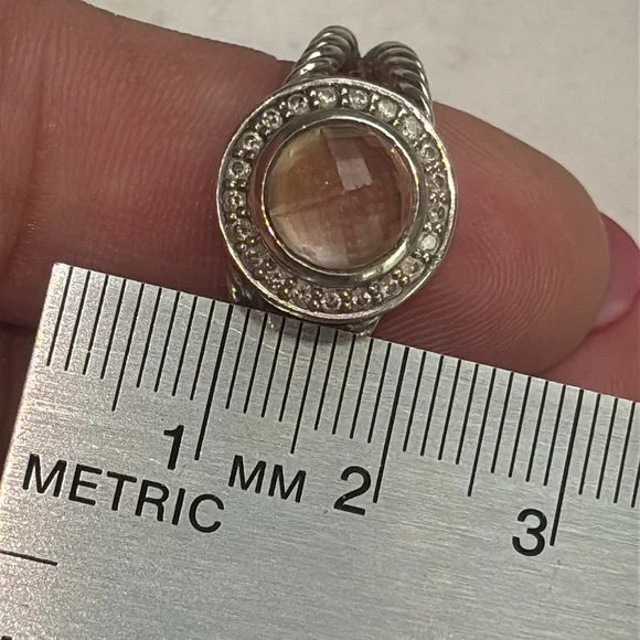 David Yurman Sterling Silver and Morganite with Diamond Ring